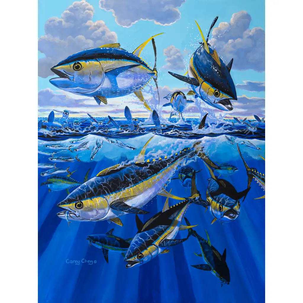 Saltwater fish artTunas FeedingTile Mural