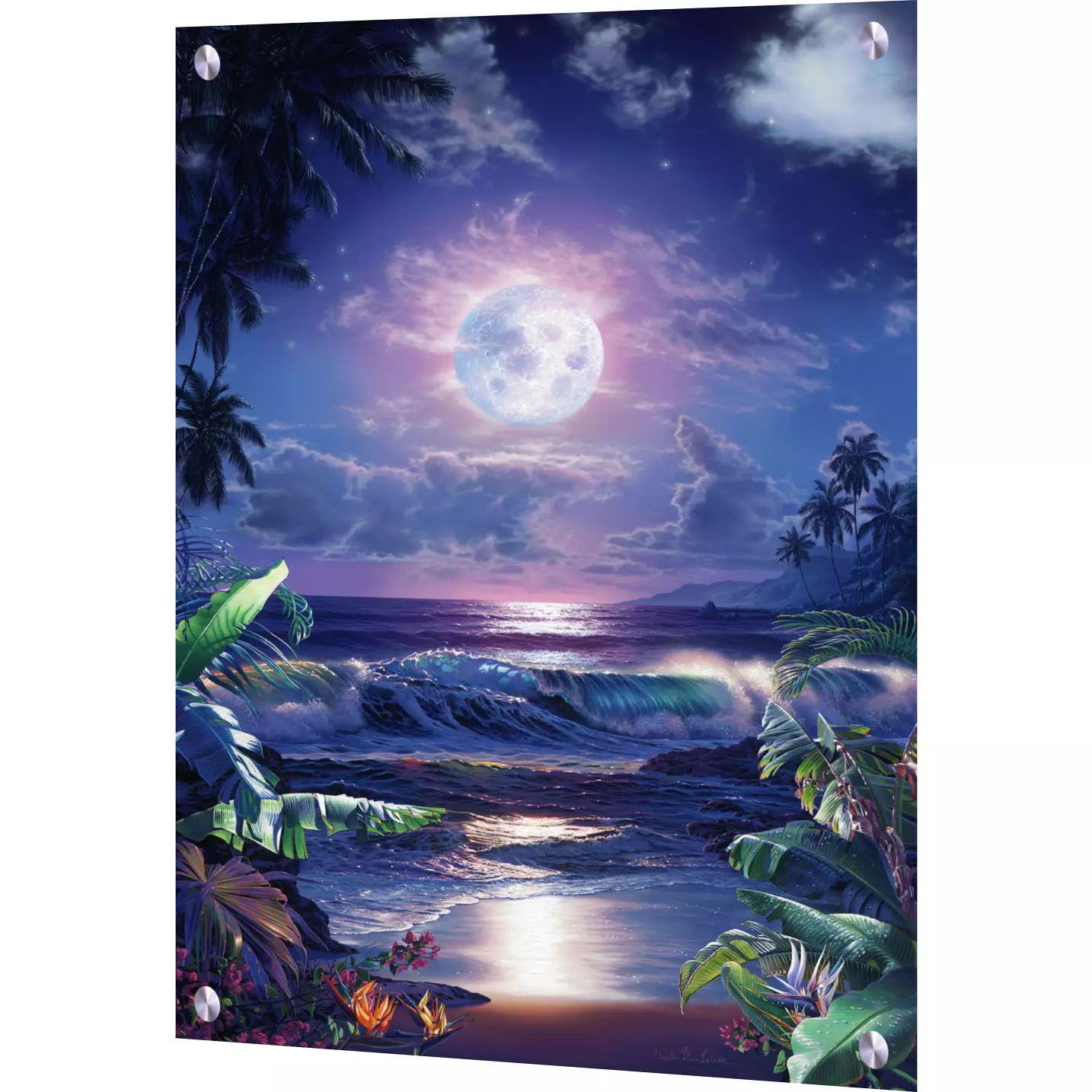 Beach scene glass tiles-Maui Moon III-Art Glass Backsplash