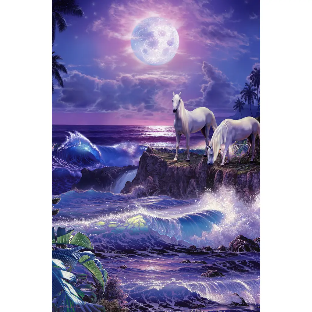 Decorative tile with horses-Moonlit Night-Tile Mural