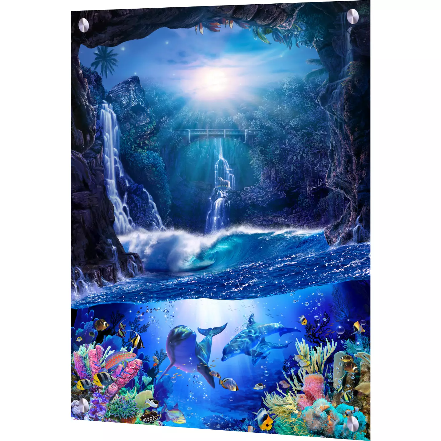 Dolphin and Whale art-Secret Grotto-Art Glass Backsplash