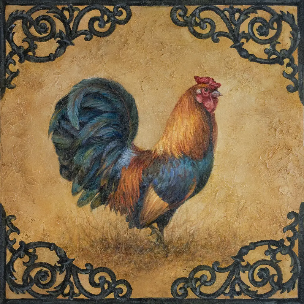 Decorative tile with Roosters-Rustic Rooster Square-Tile Mural