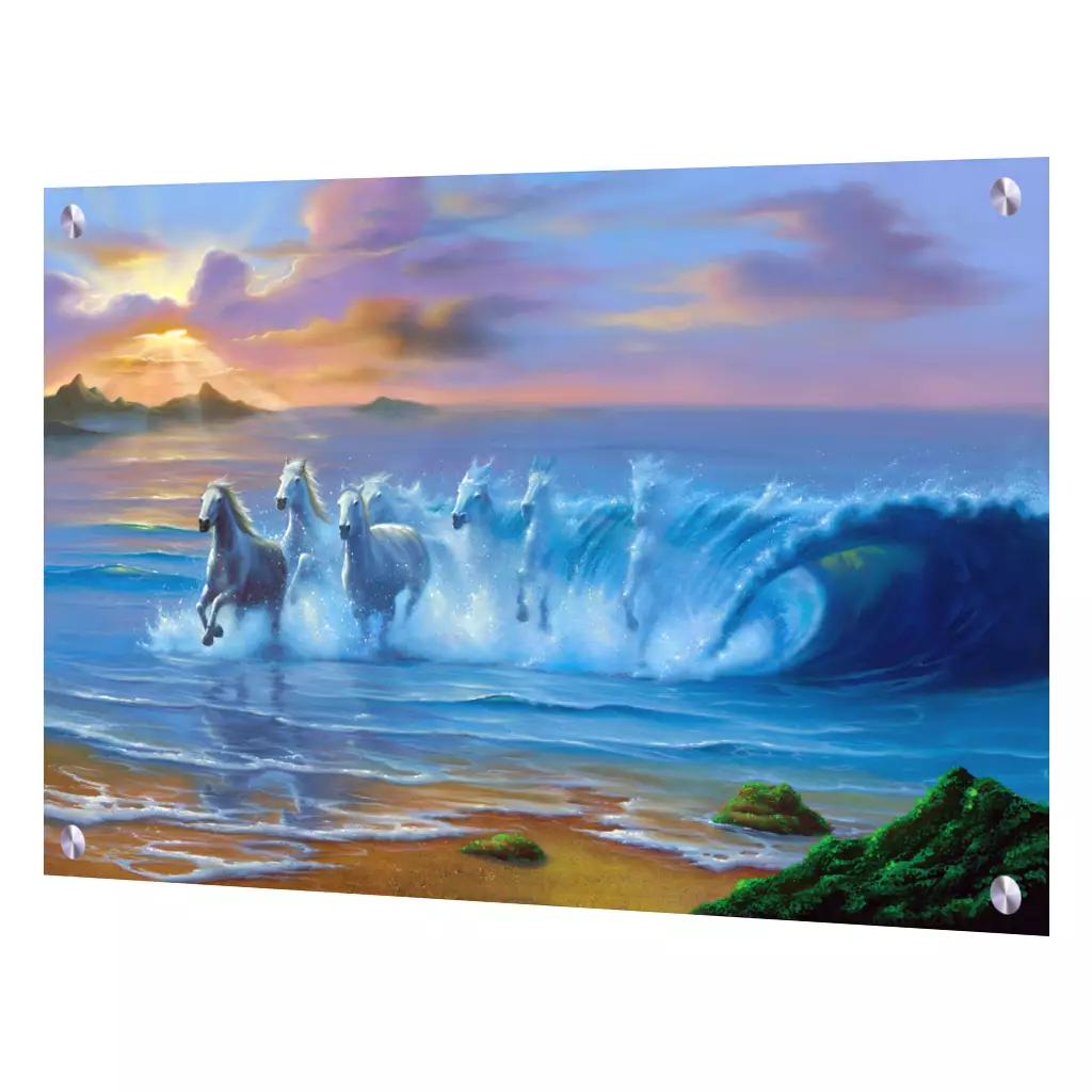 Decorative tile with horses-Wild Waves-Art Glass Backsplash
