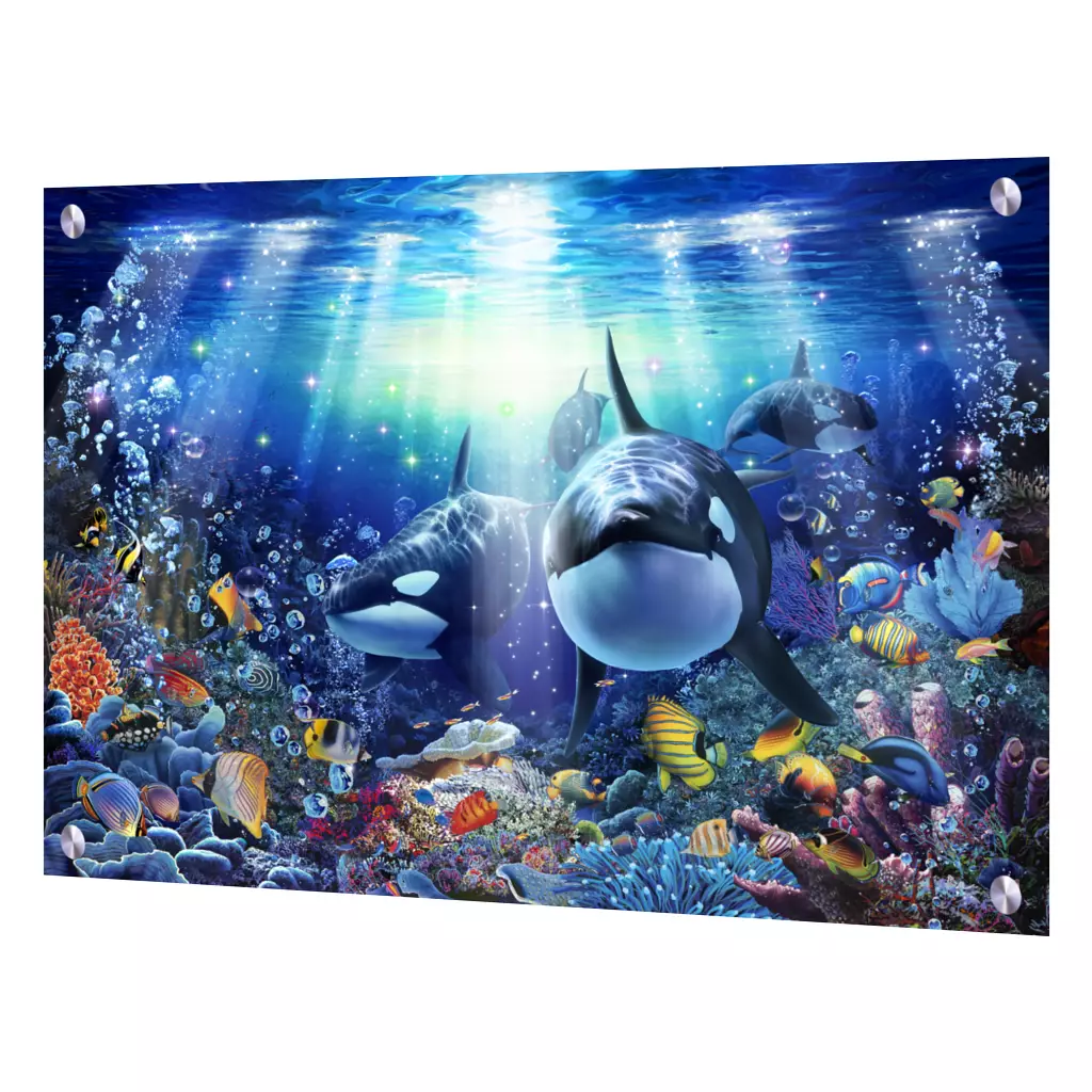 Dolphin and Whale art-Orca Reef-Art Glass Backsplash