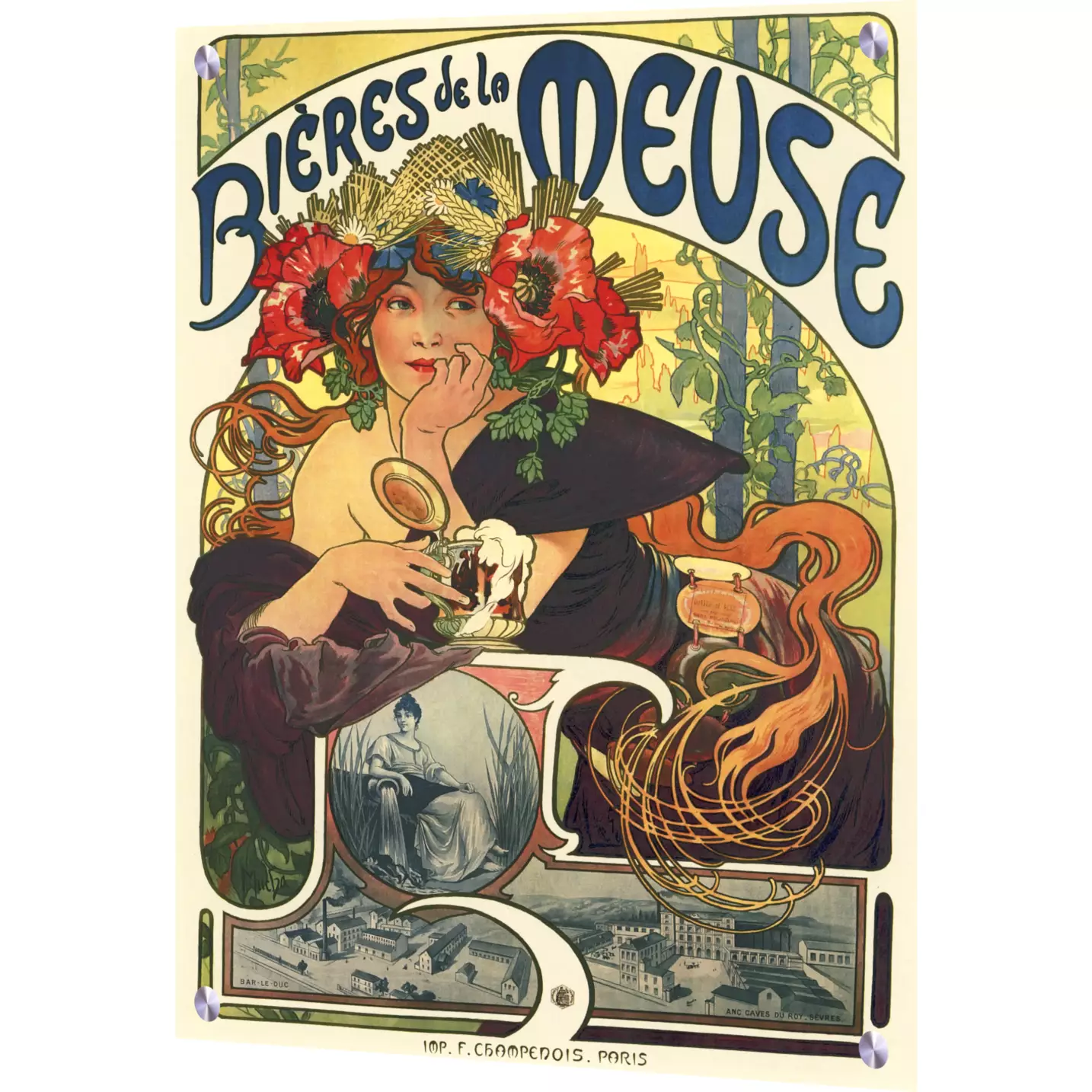 A・ Mucha EA 12/30　美術品／ Art from the art nouveau era-Bieres de la Meuse-Tile Mural
