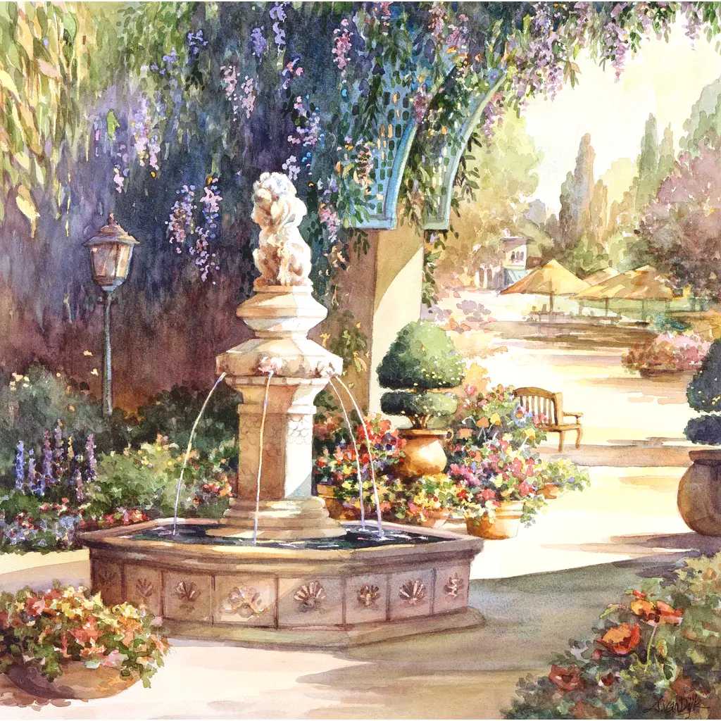 Street Scene tile art-Fountain-Tile Mural