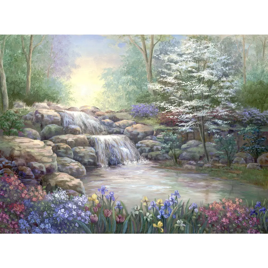 Garden scene tile art-Hidden Waterfall I-Tile Mural