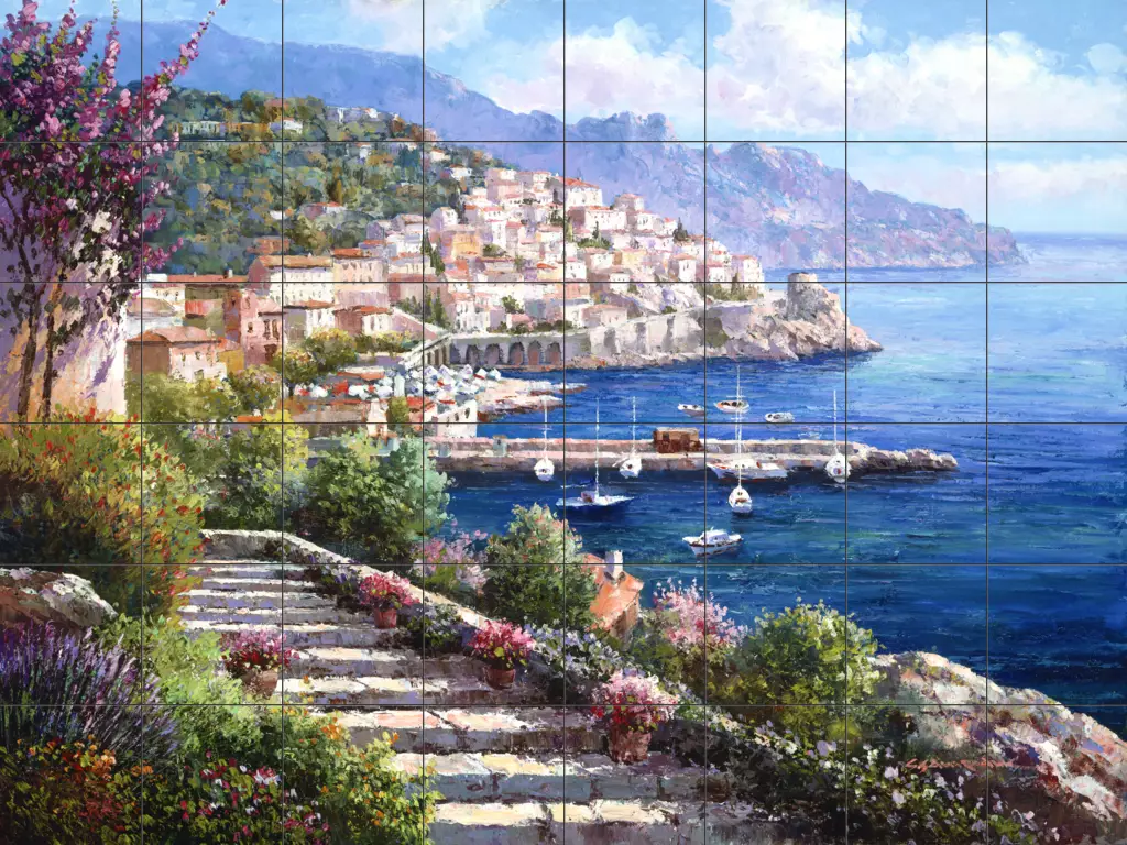 油彩絵　エリアス・Ｍ・ペレス・Ｐ 　ELIAS M.PEREZ　海景　額入り 15-1373-8x6-1.webp