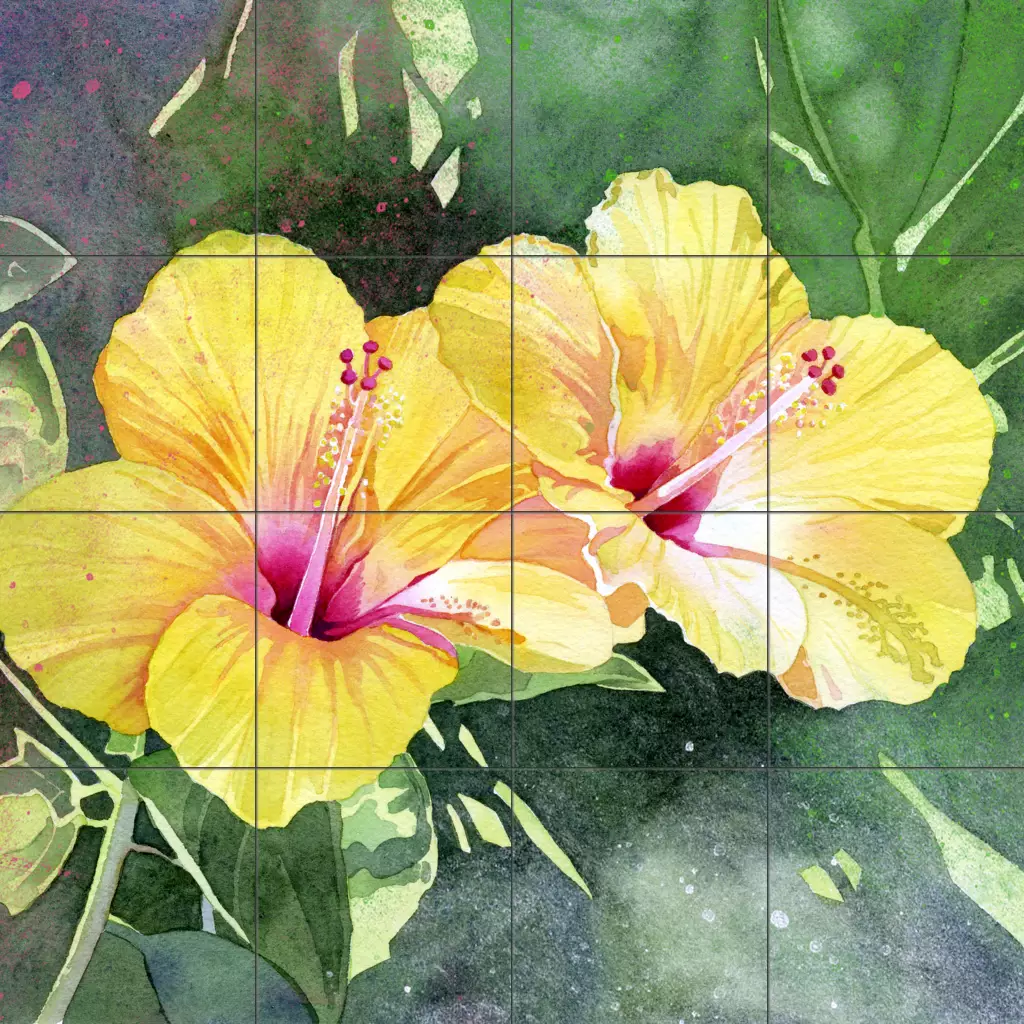 Tiles with tropical plants-Hibiscus-Tile Mural