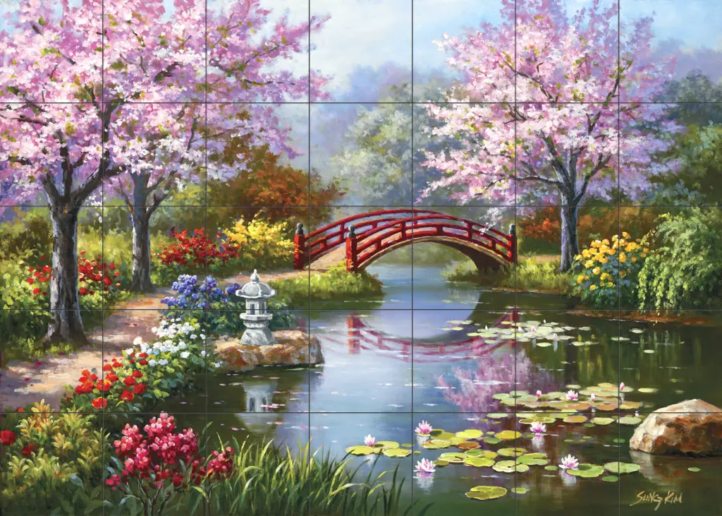 Garden scene tile art-Japanese Garden-Tile Mural