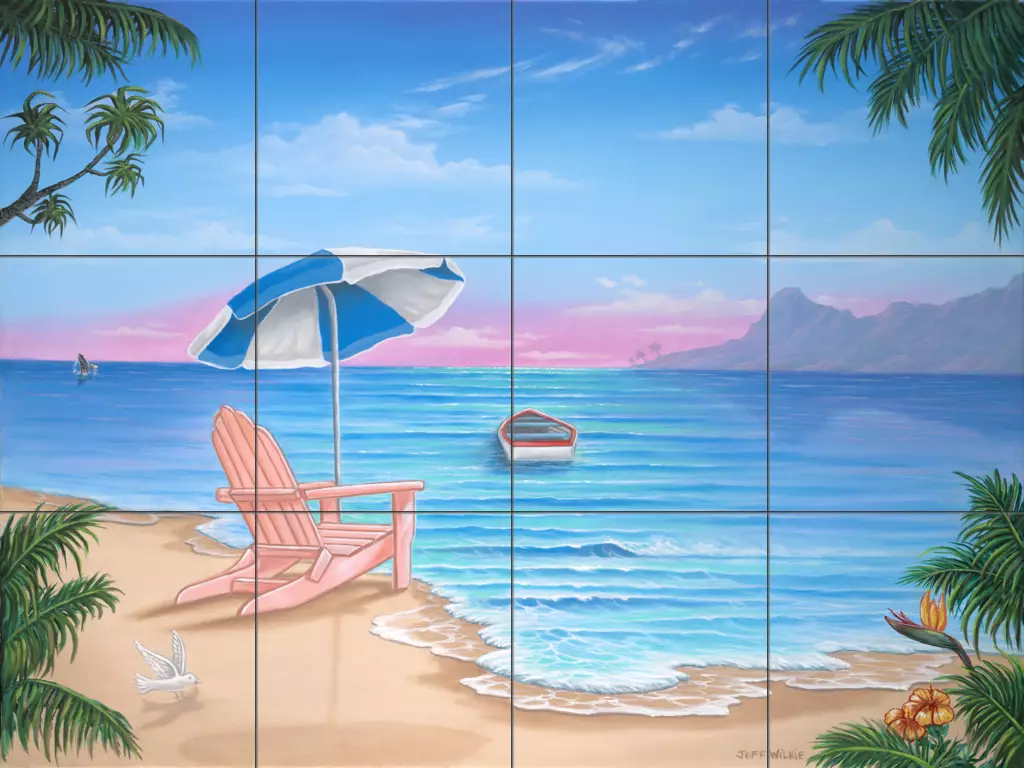 Beach scene tiles - Exotic Beach - Tile Mural