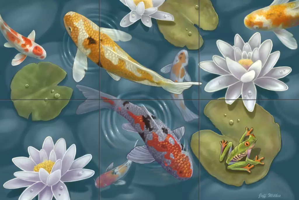 Fresh Water Fish tile art-Magical Pond-Tile Mural