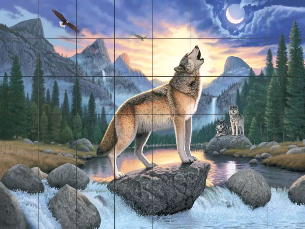 Wolves/foxes on tile-Midnight Call-Tile Mural