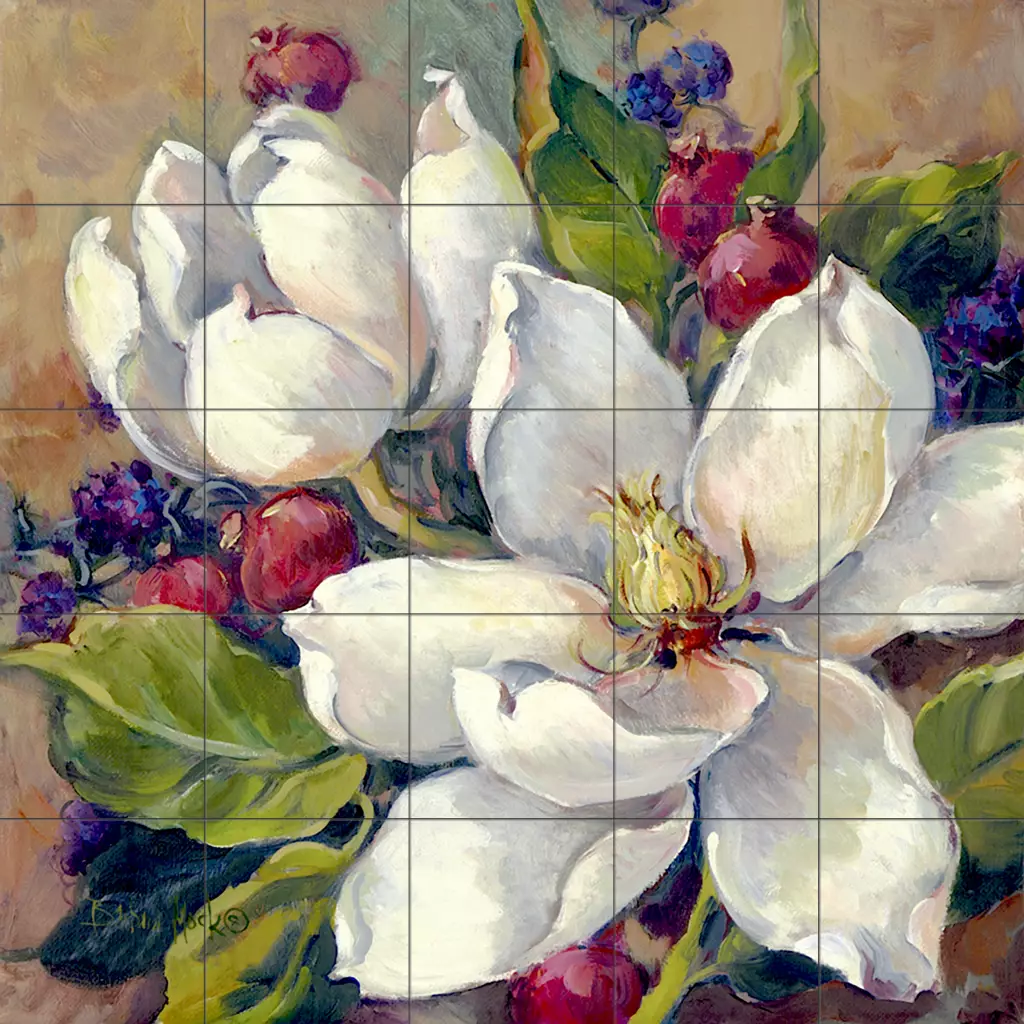 Flowers on tile-Magnolia-Tile Mural