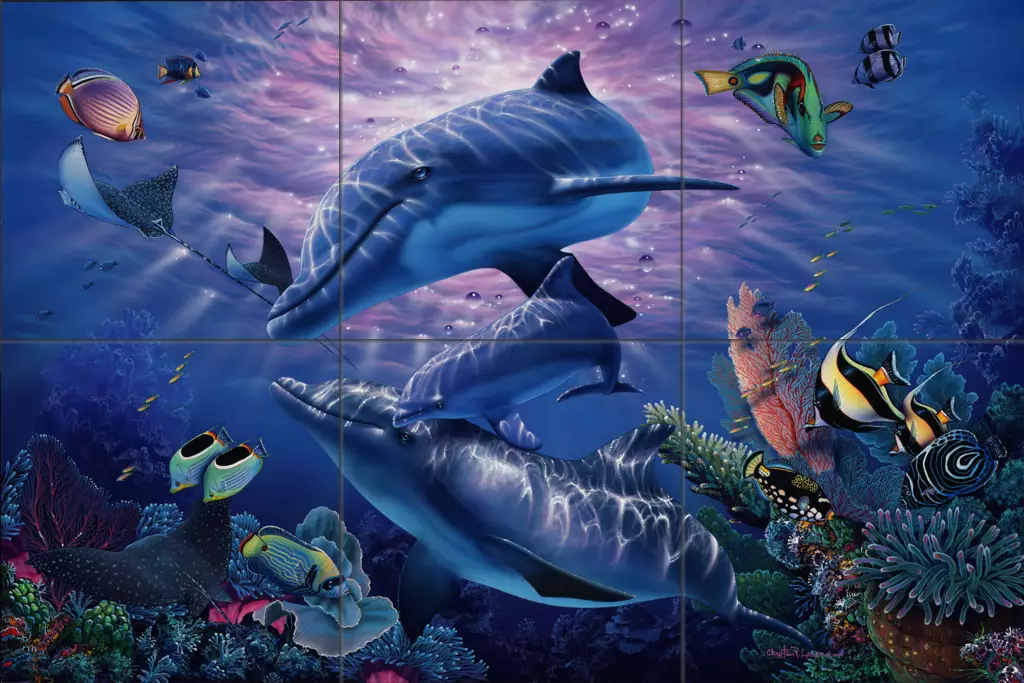 Dolphin and Whale art-A Perfect World-Tile Mural