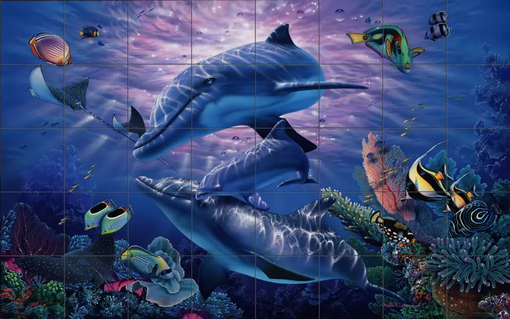 Dolphin and Whale art-A Perfect World-Tile Mural