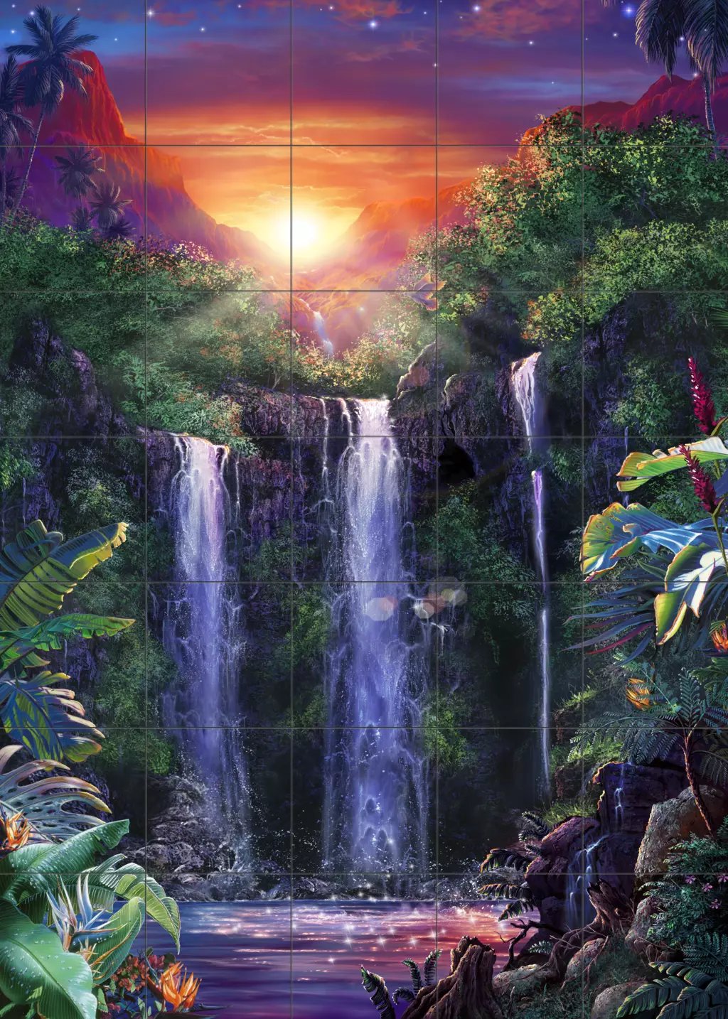 Woodland scene art on tile-Crystal Falls II-Tile Mural