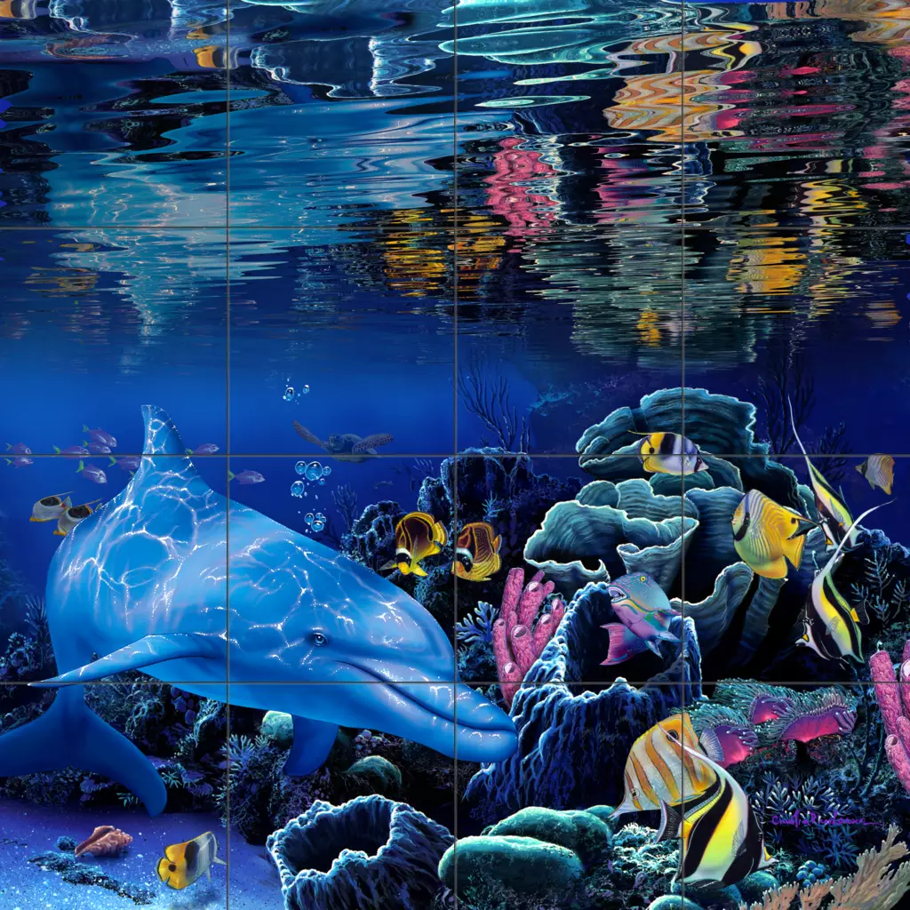 Dolphin and Whale art-Reef Dolphin-Tile Mural