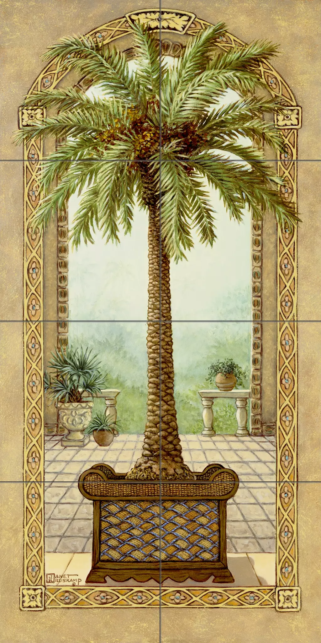 Tiles with tropical plants-Palm Tree in Basket I-Tile Mural