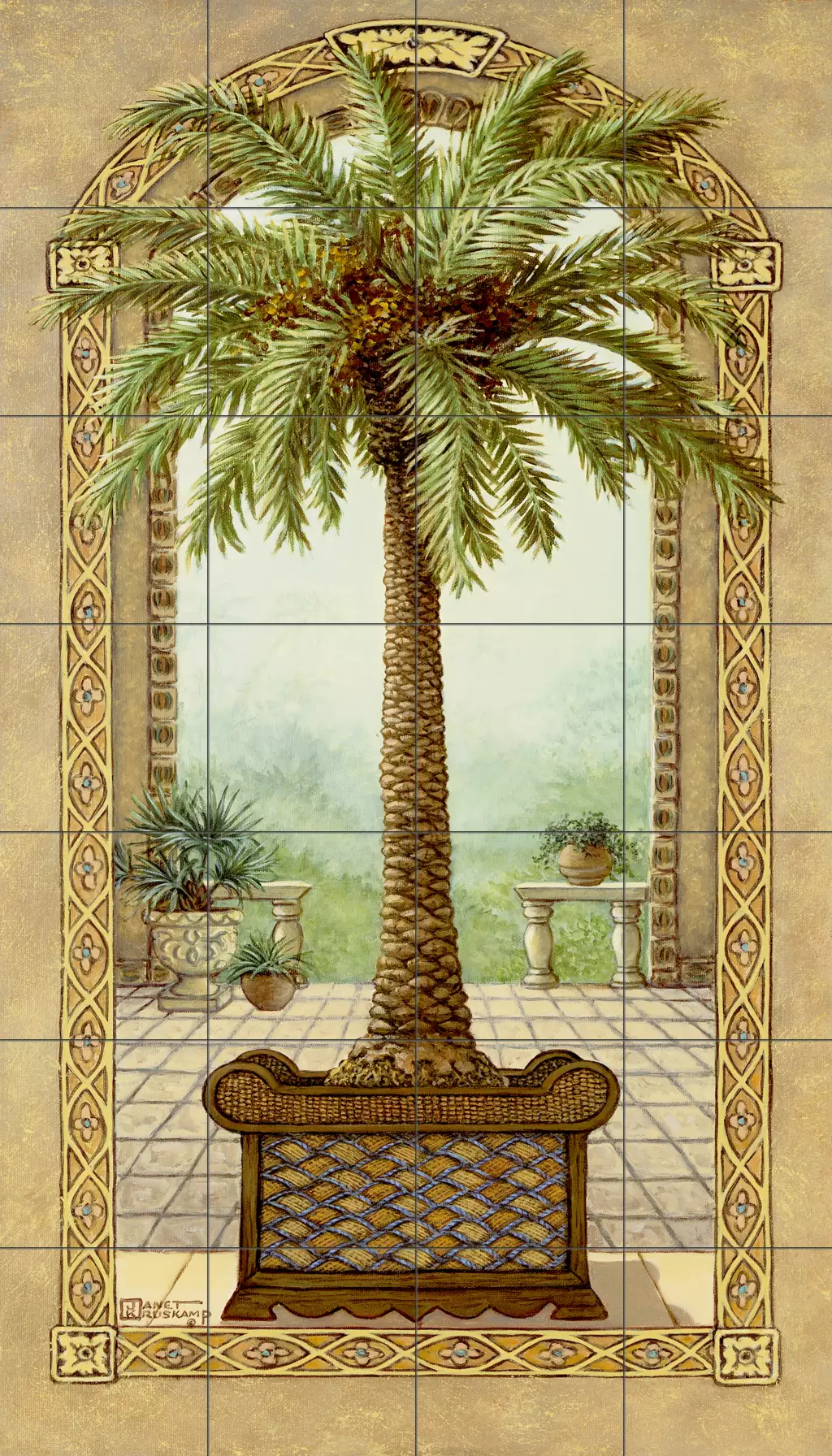 Tiles with tropical plants-Palm Tree in Basket I-Tile Mural