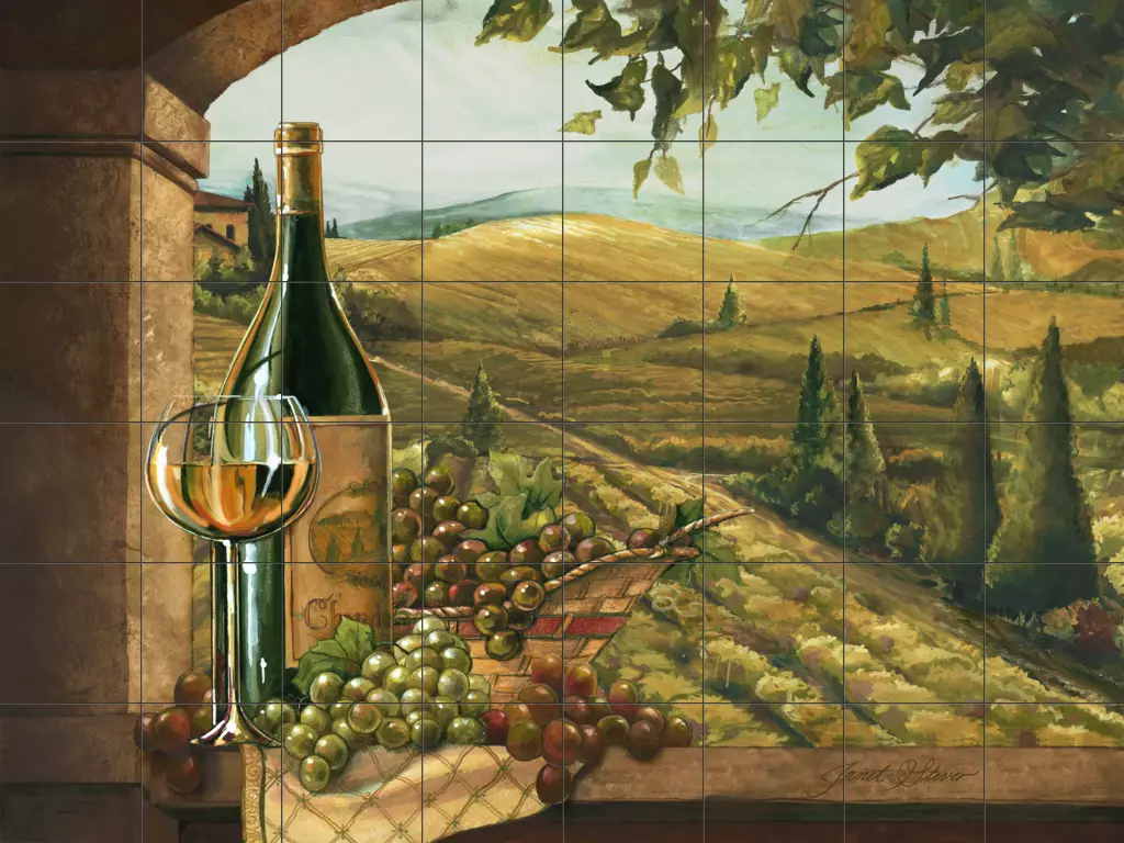 Tile art with Tuscan scenes-Vineyard Window II-Tile Mural