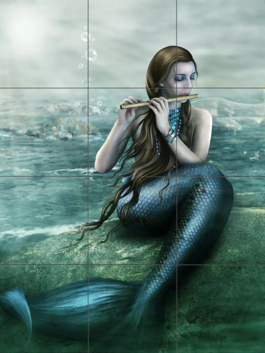 オン ザ デイ/メイ/MEI×WHOLE EARTH MERMAID CHAIR PANEL Mermaids/Manatees on tile-Song Of The Sea-Tile Mural