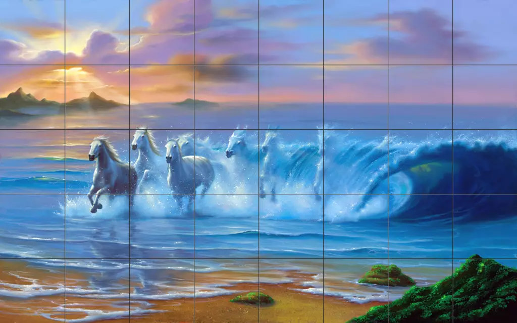 Decorative tile with horses-Wild Waves-Tile Mural