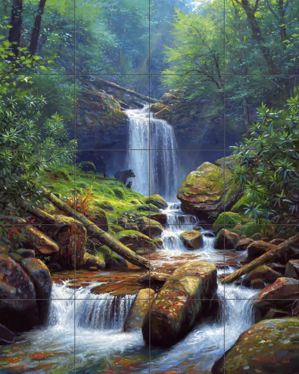 絵画 Spectacular Waterfall Waterfall Landscape Art, Twin Peaks Waterfalls, Clear Water