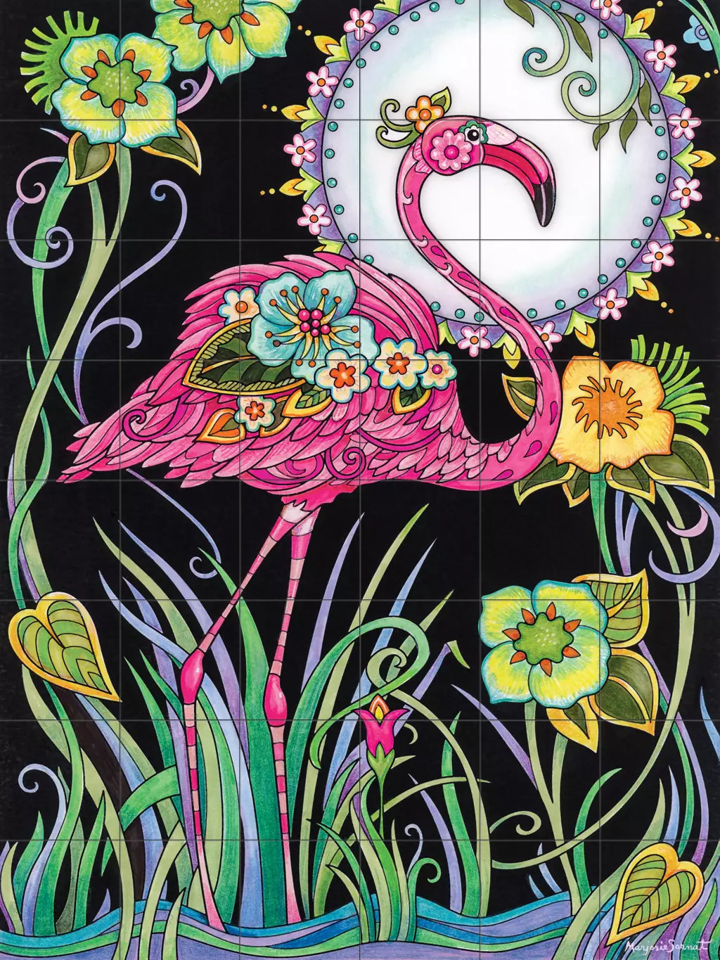 Tiles with tropical birds-Flamingo-Tile Mural