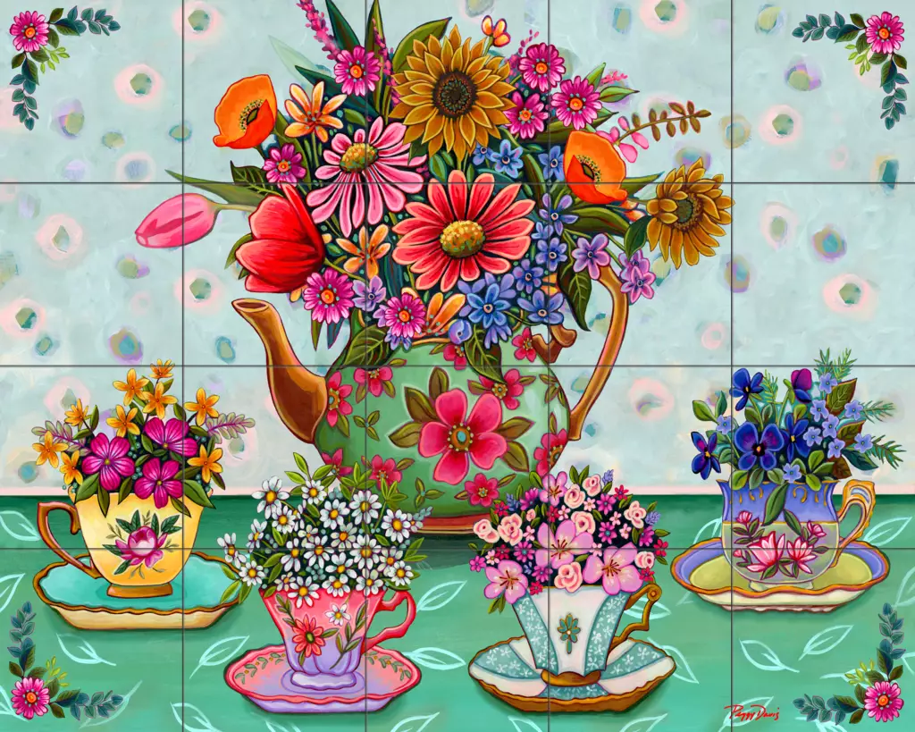 Flowers on tile-Garden Tea Party-Tile Mural