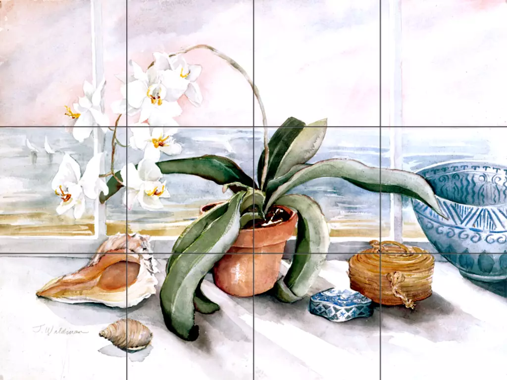 Flowers on tile-Through the Window-Tile Mural