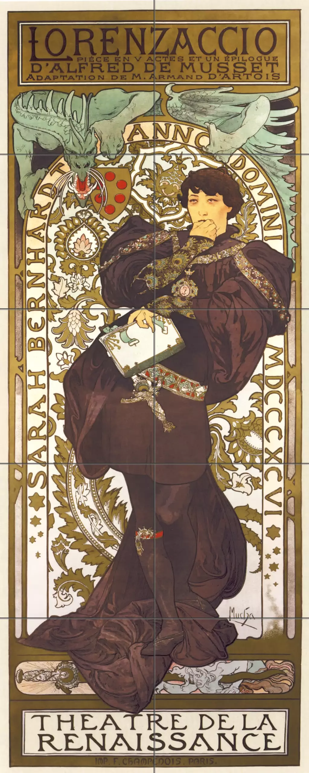 Art from the art nouveau era-Sarah Bernhardt - Lorenzaccio-Tile Mural