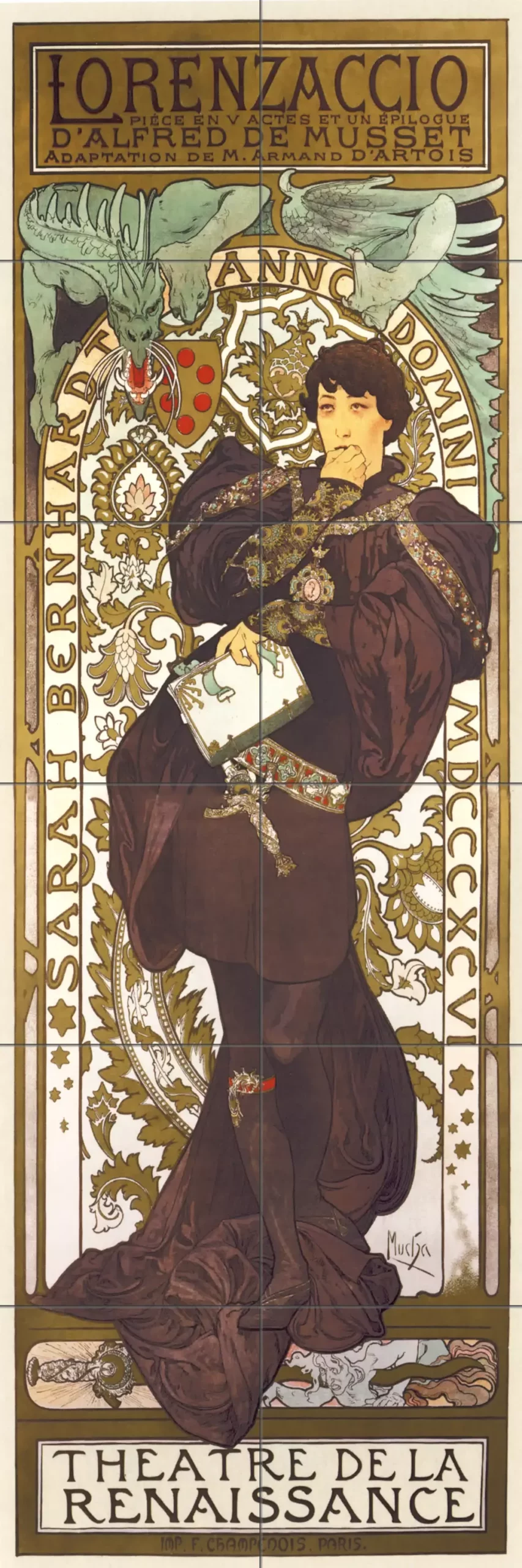 Art from the art nouveau era-Sarah Bernhardt - Lorenzaccio-Tile Mural