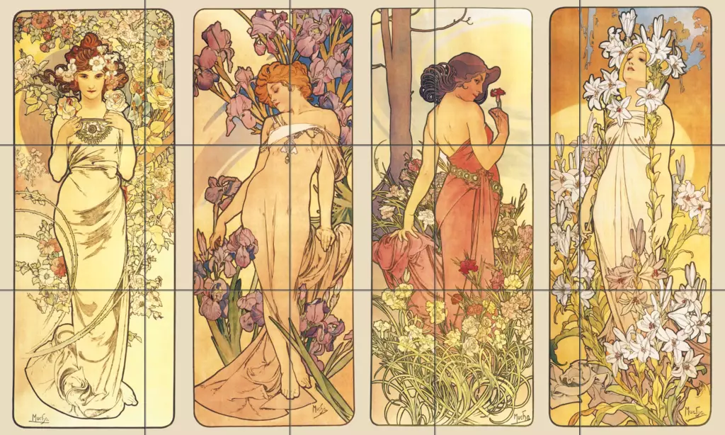 Art from the art nouveau era-The Flowers-Tile Mural