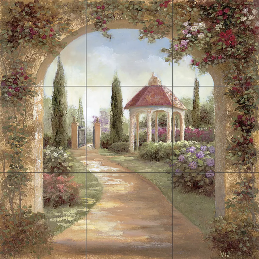 Garden scene tile art-Garden Gazebo-Tile Mural