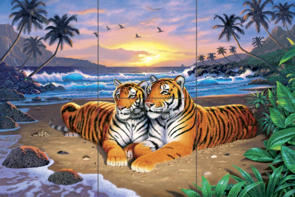 Decorative tiles with big cats-Beach Tigers-Tile Mural