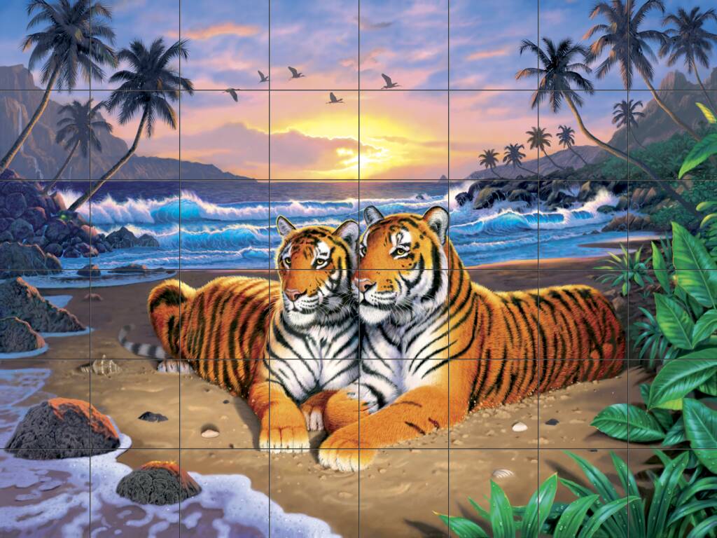 Decorative tiles with big cats-Beach Tigers-Tile Mural