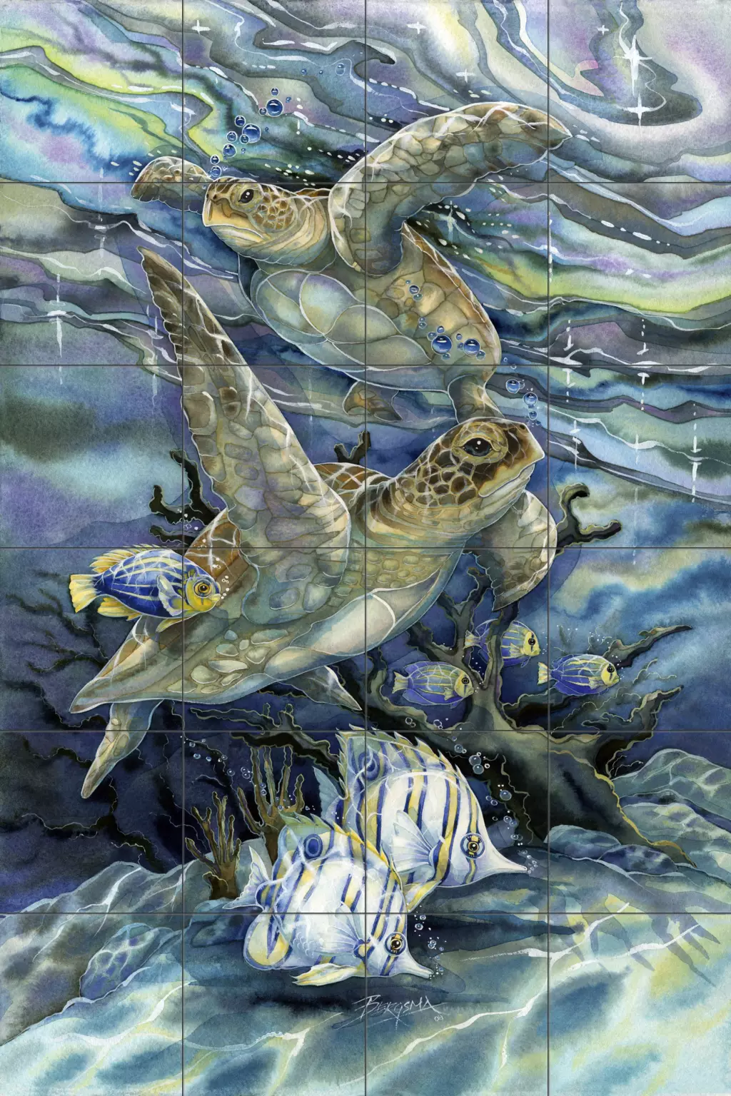 Sea Turtles/Rays on tile - Turtles and Fish - Tile Mural