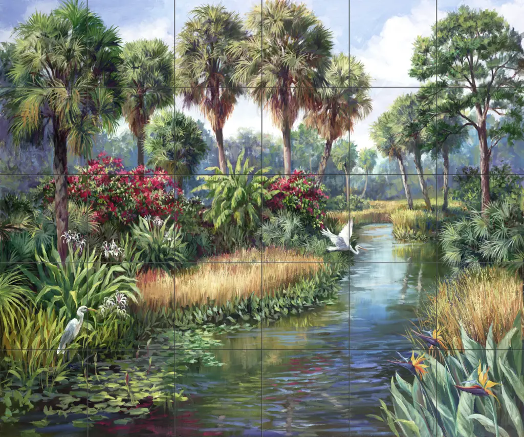 Garden scene tile art-Everglades Paradise-Tile Mural