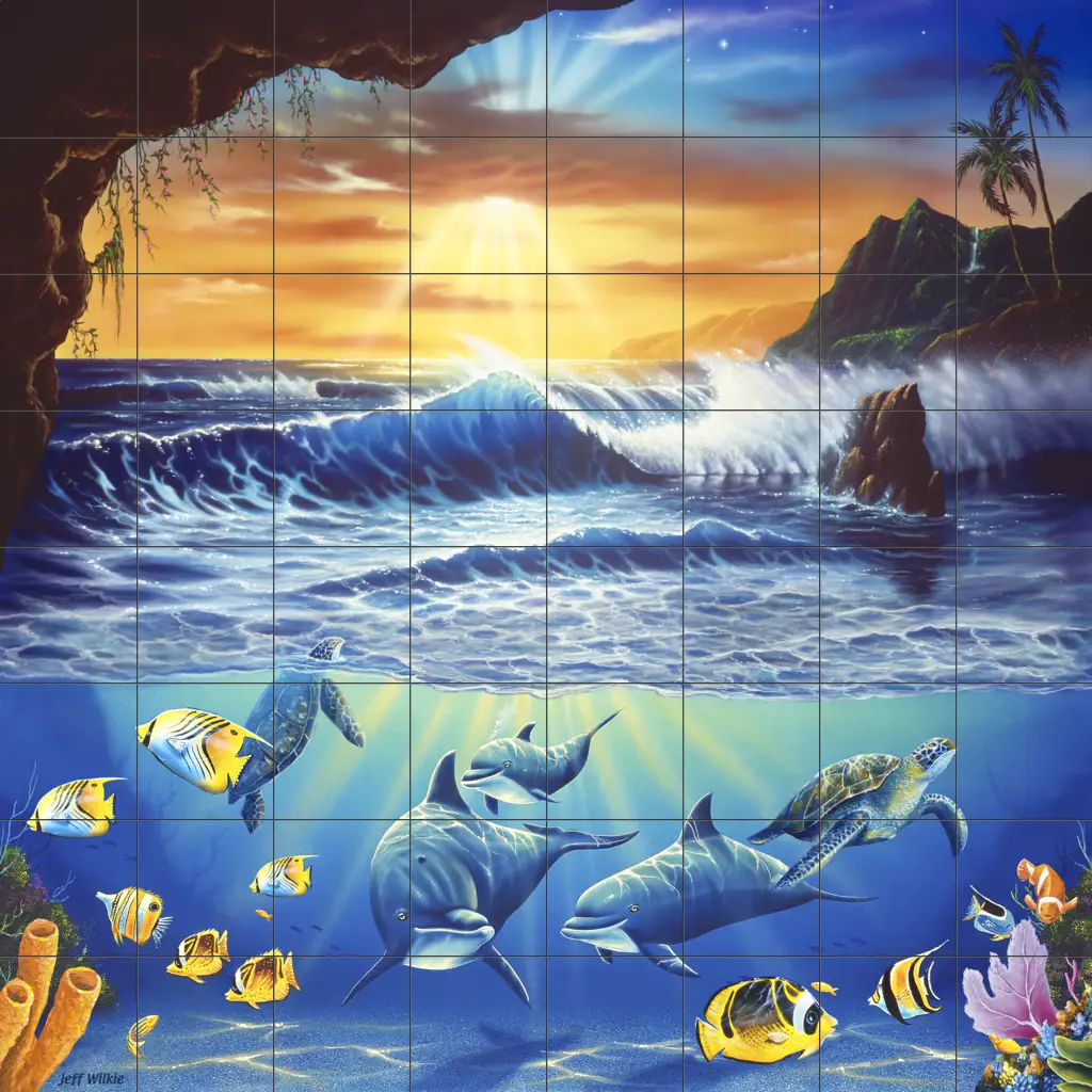 Dolphin and Whale art-Heavenly Cave-Tile Mural