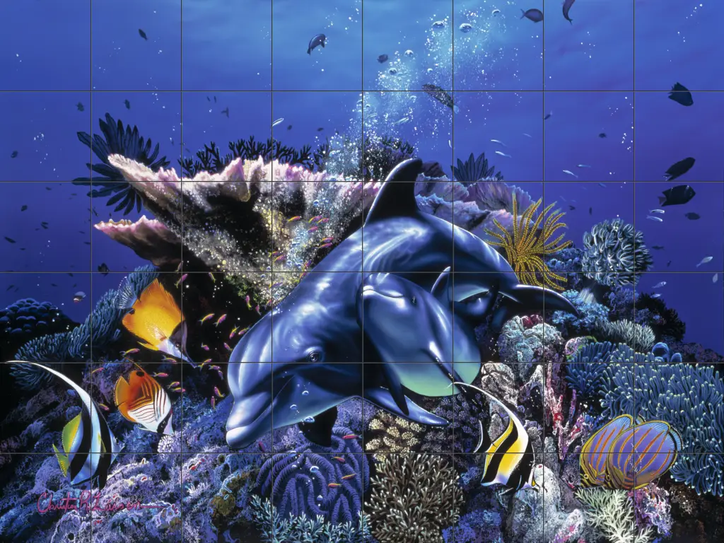 Dolphin and Whale art-Mothers Love-Tile Mural