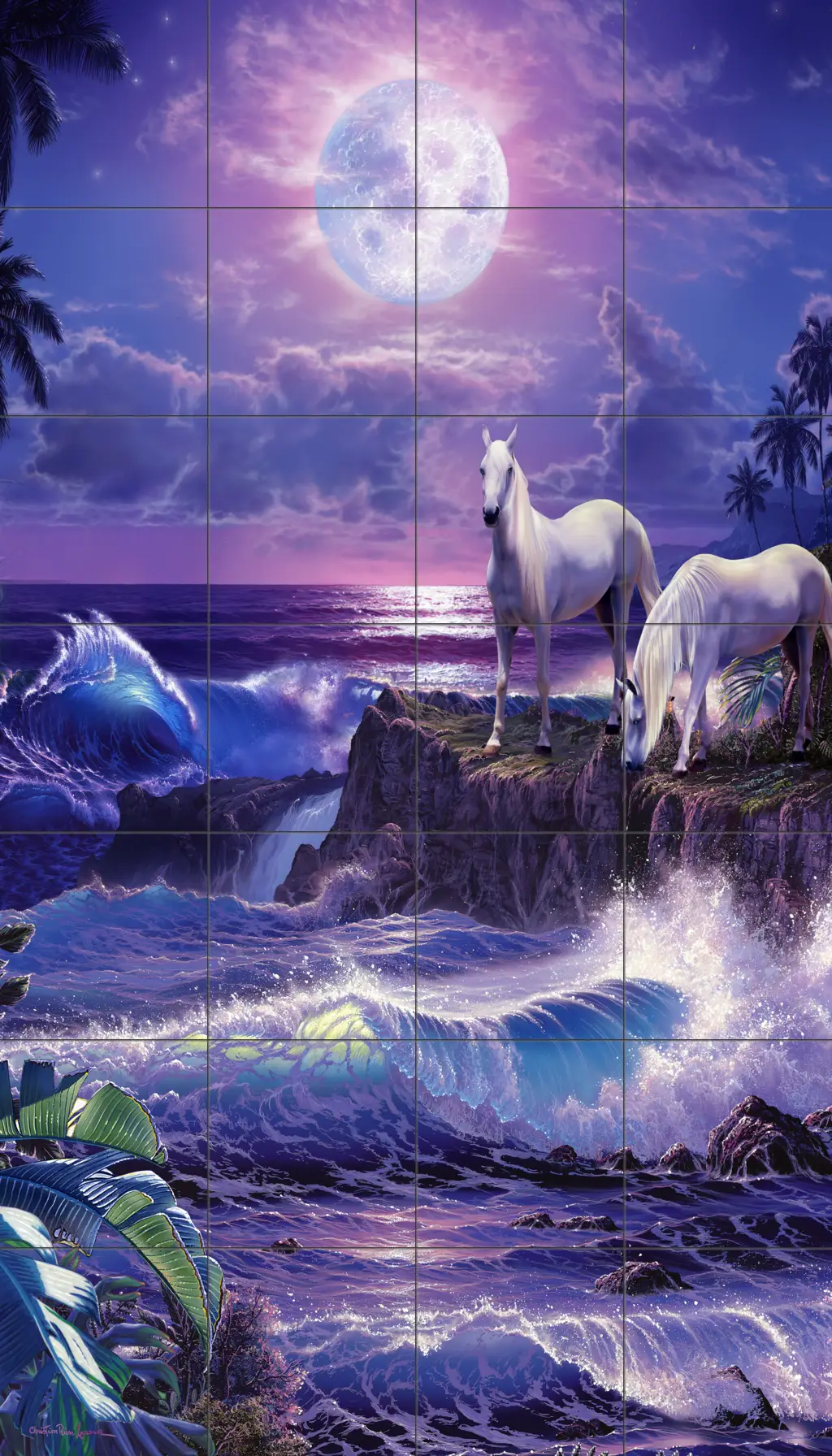 Decorative tile with horses-Moonlit Night-Tile Mural