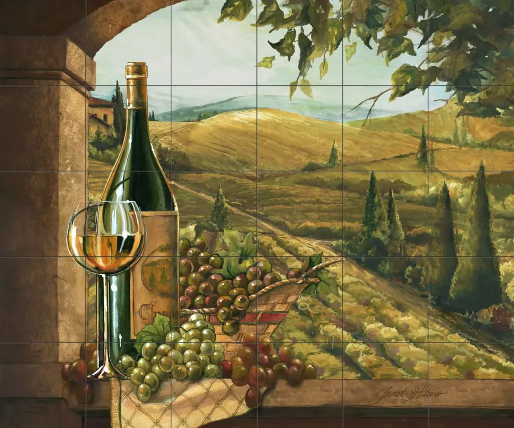 Tile art with Tuscan scenes-Vineyard Window II-Tile Mural