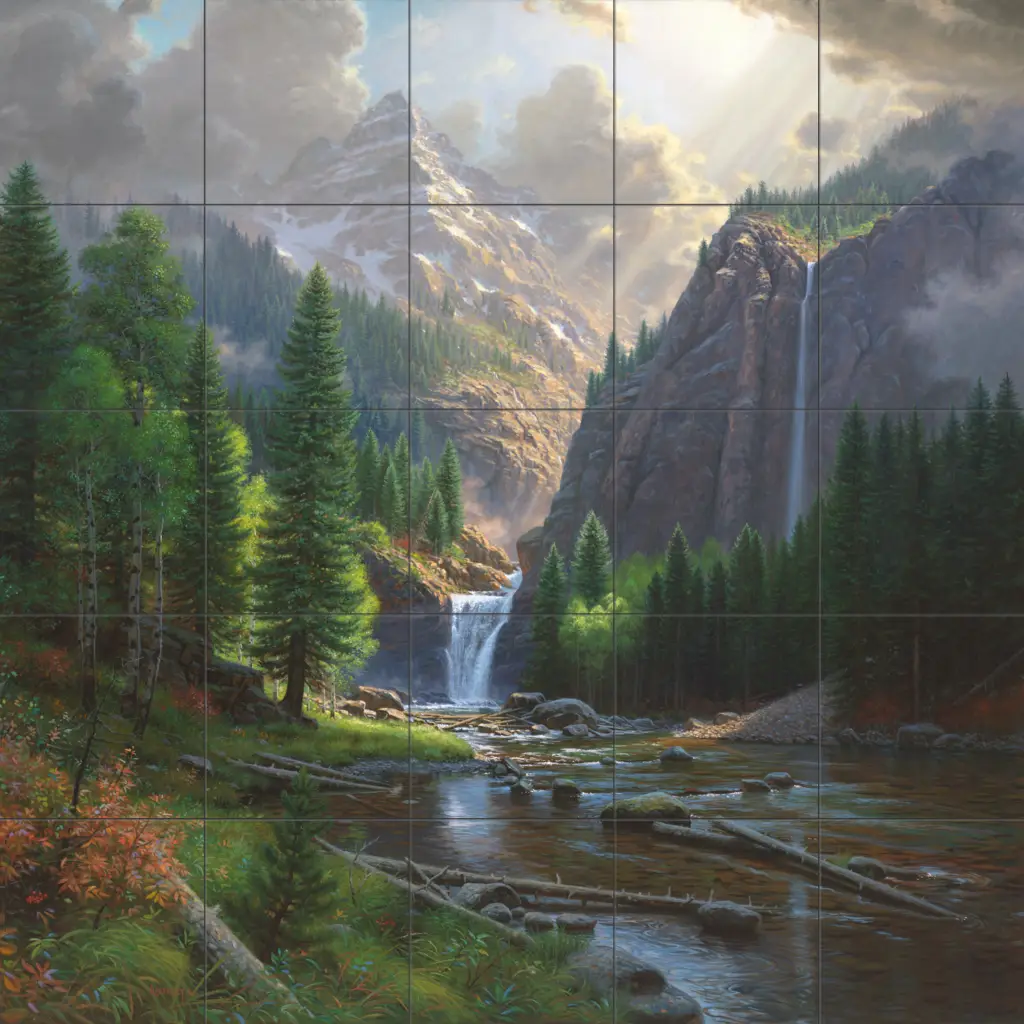 Woodland scene art on tile-Highland Solitude-Tile Mural