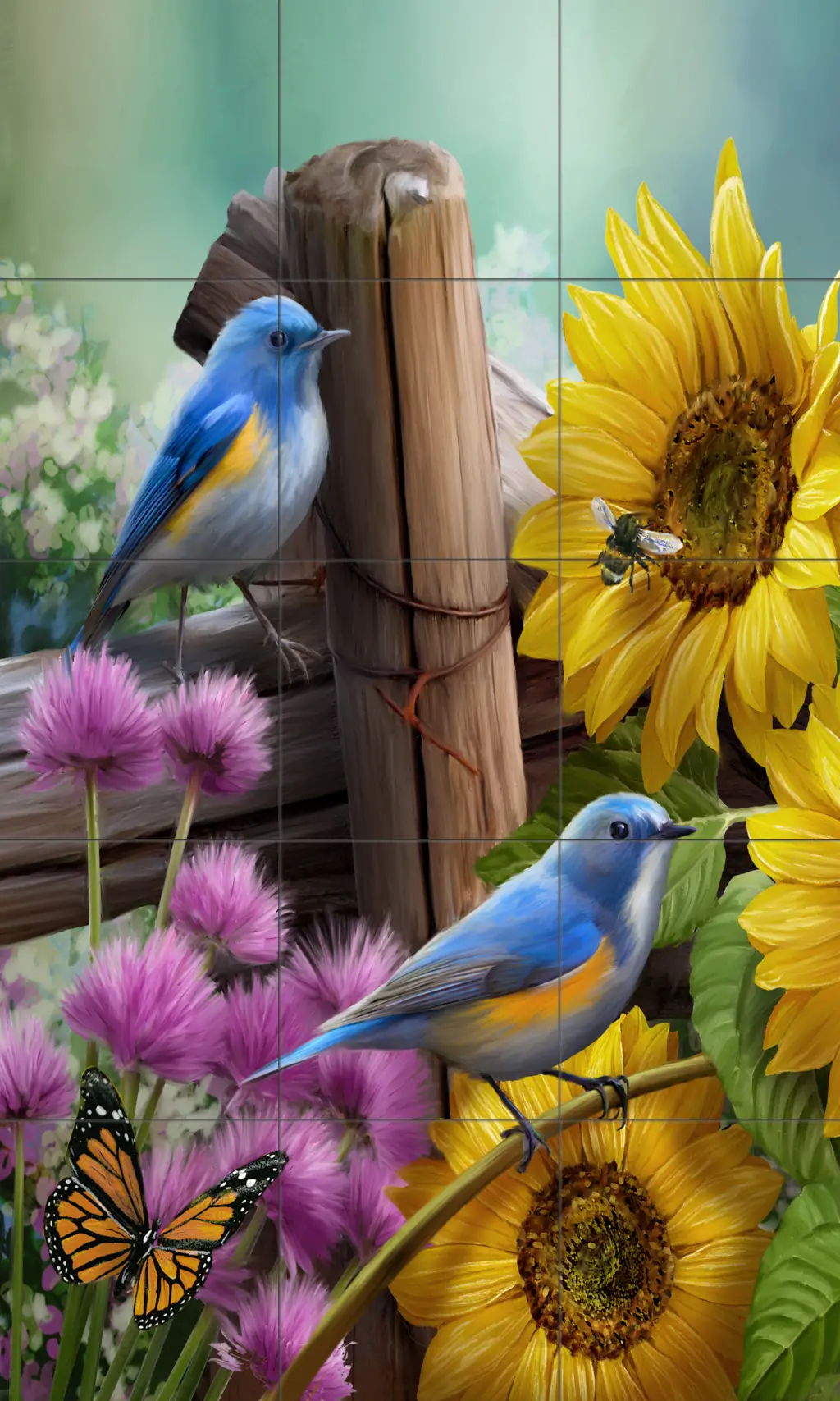 Backyard bird decorative tile-Sunflower Garden II-Tile Mural
